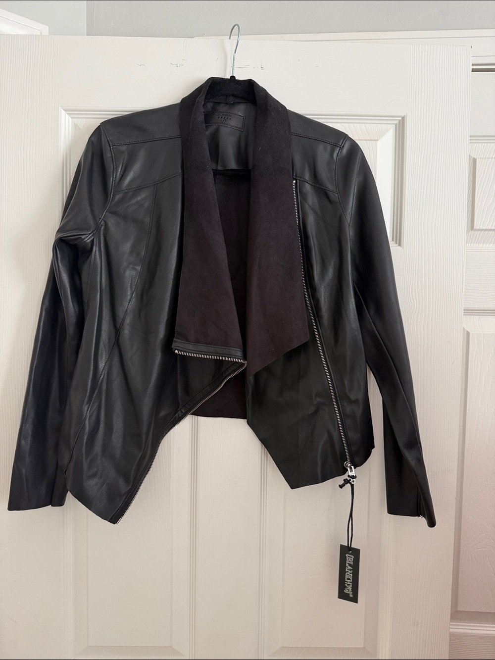 Blank NYC Black Draped Leather Moto Jacket
